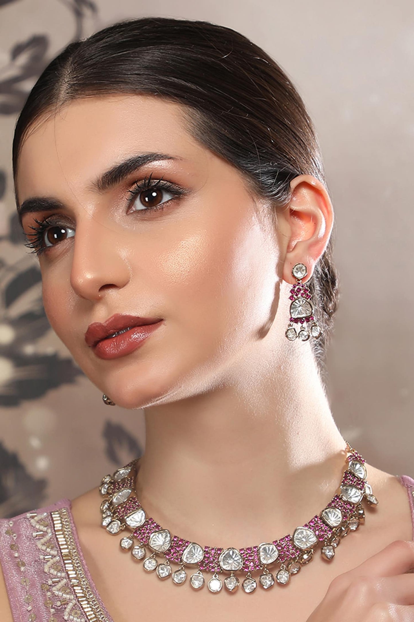 Kundan Ruby Embellished Necklace Set 