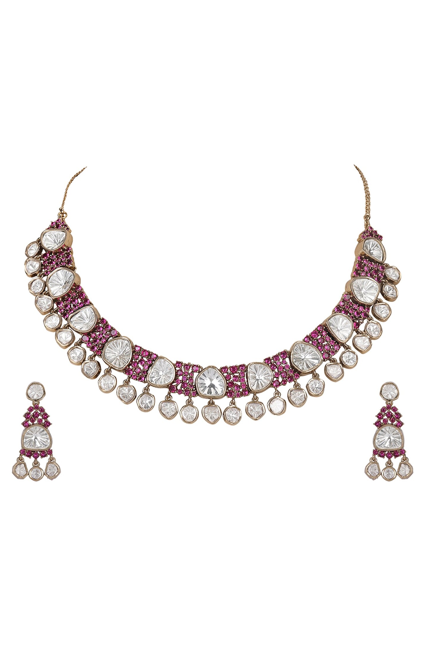 Kundan Ruby Embellished Necklace Set 