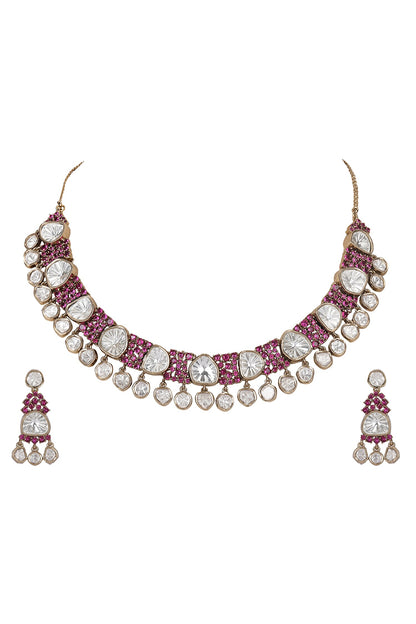 Kundan Ruby Embellished Necklace Set 