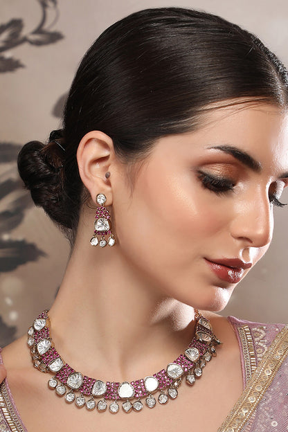 Kundan Ruby Embellished Necklace Set 