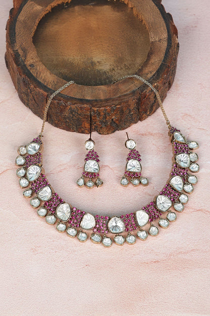 Kundan Ruby Embellished Necklace Set 