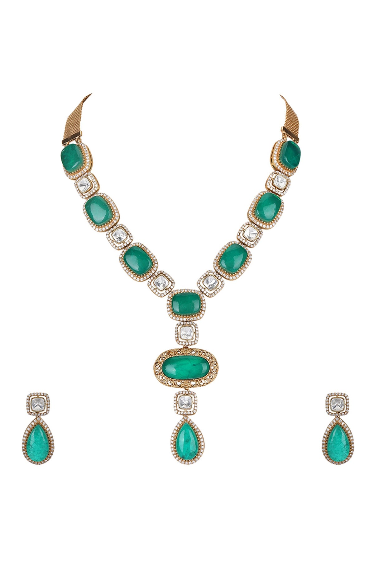 Emerald & Diamond Stone Necklace Set 