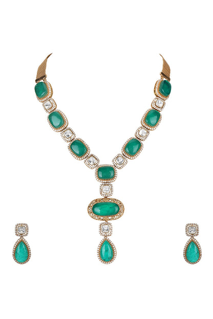 Emerald & Diamond Stone Necklace Set 