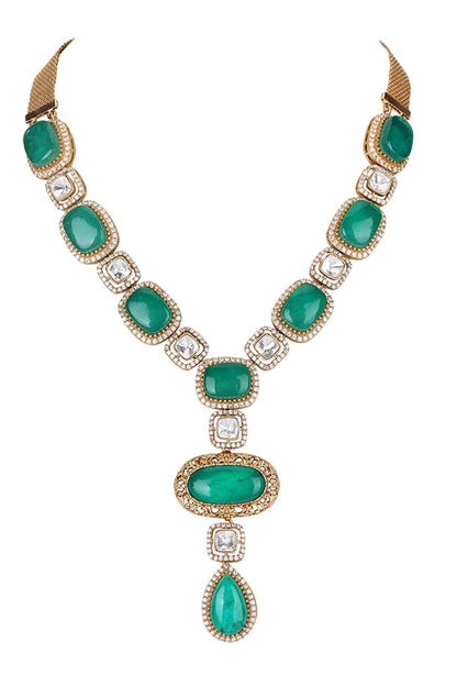 Emerald & Diamond Stone Necklace Set 