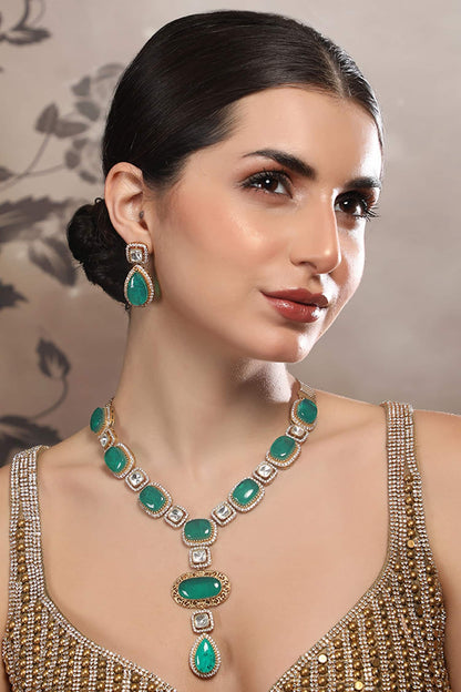 Emerald & Diamond Stone Necklace Set 