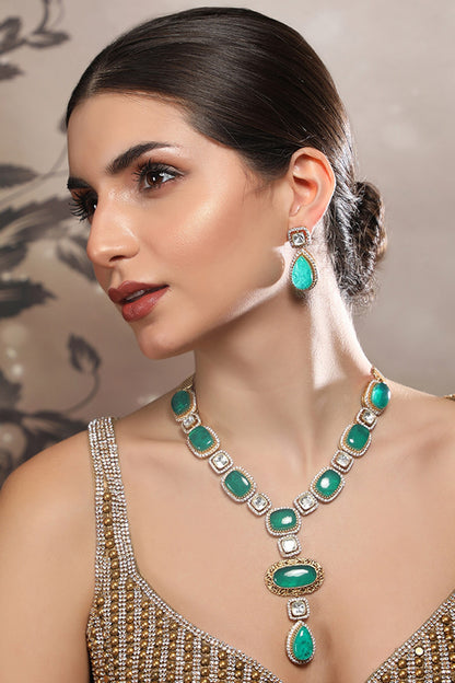 Emerald & Diamond Stone Necklace Set 