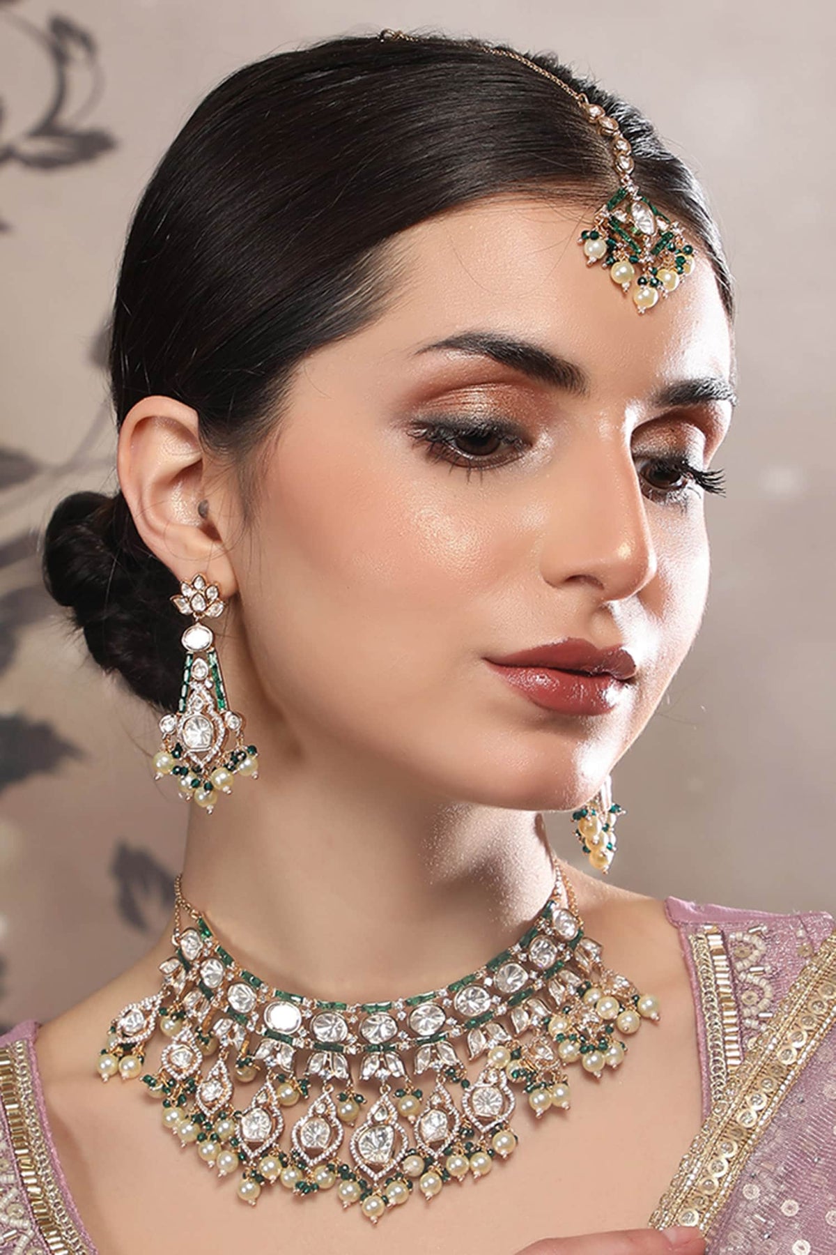 Emerald Polki Kundan Necklace Set 