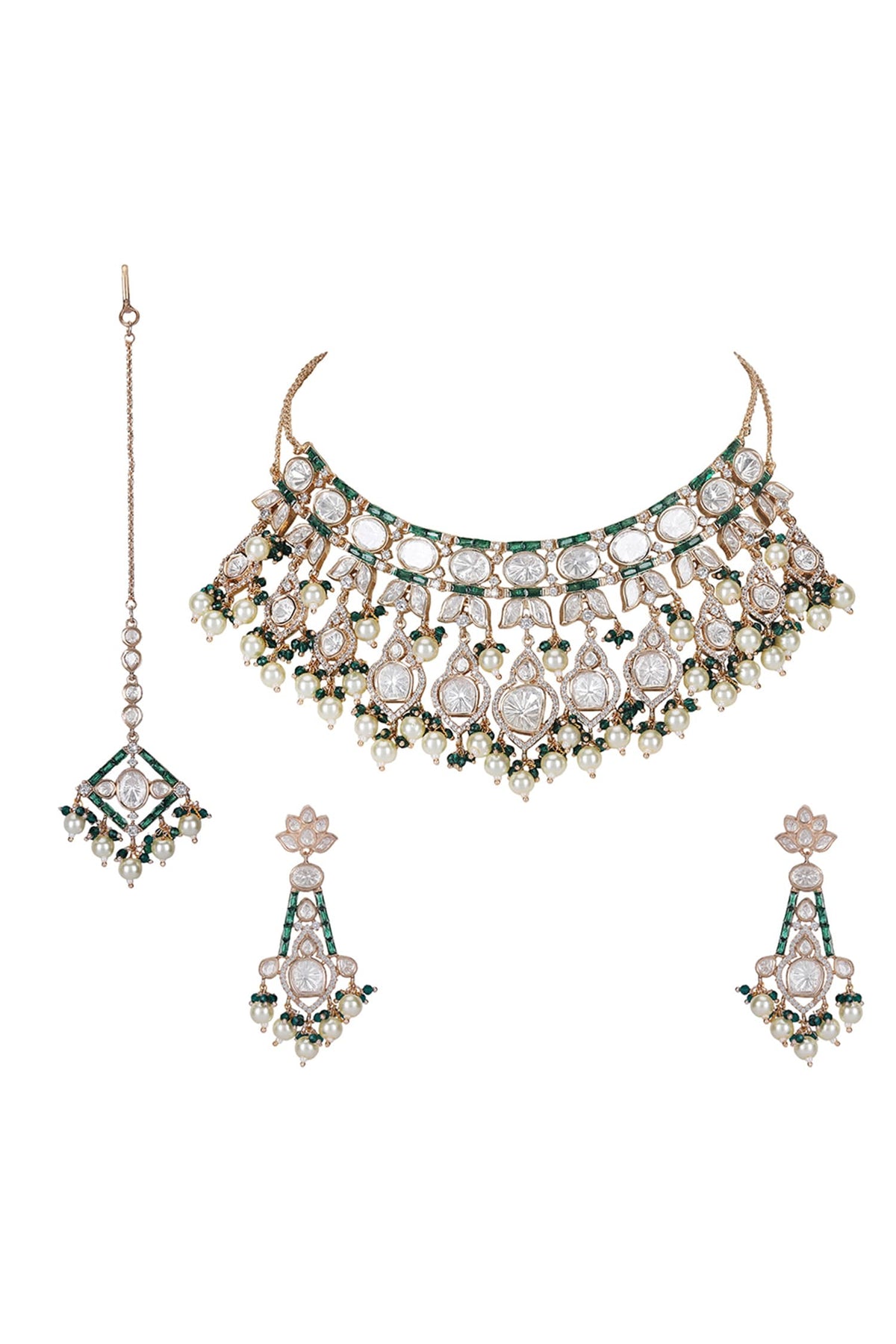 Emerald Polki Kundan Necklace Set 