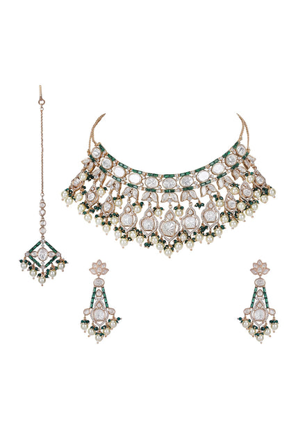 Emerald Polki Kundan Necklace Set 
