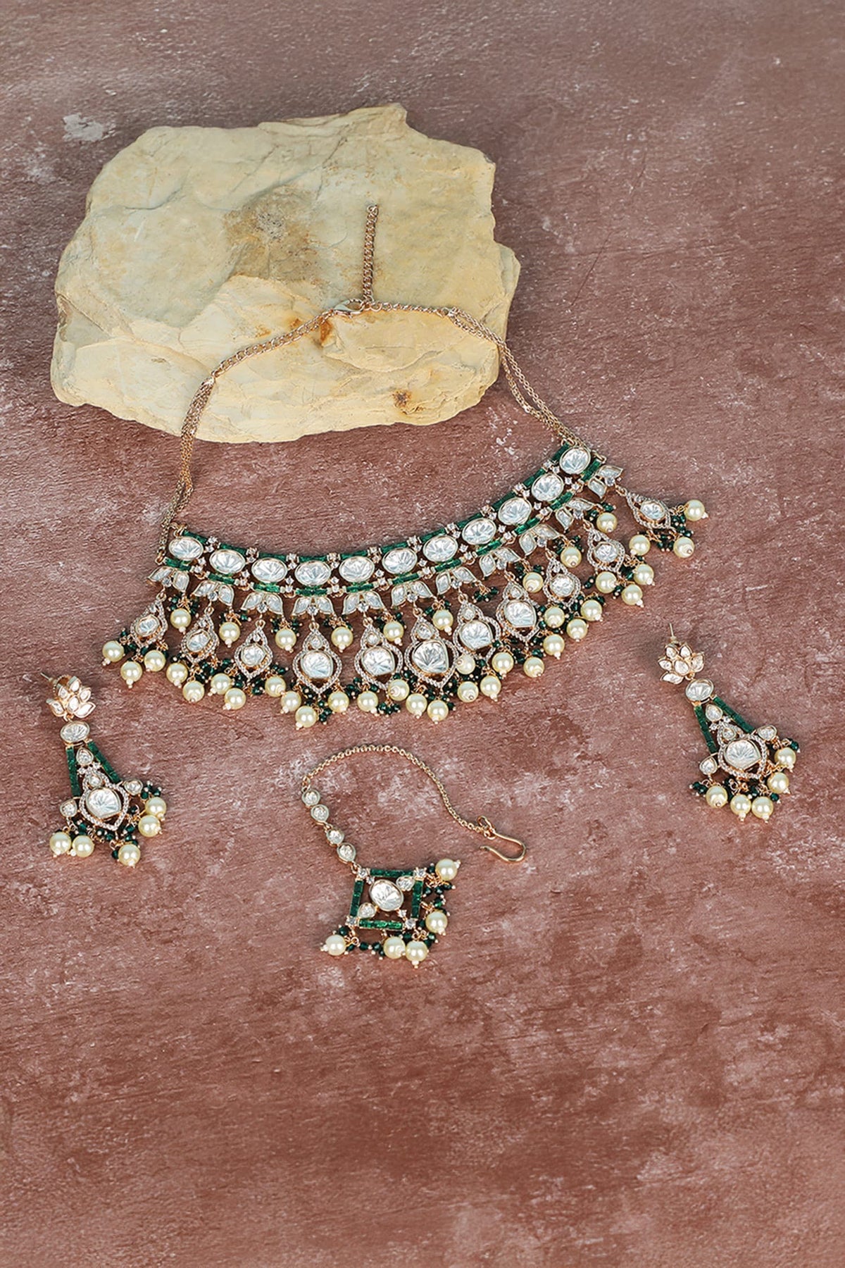 Emerald Polki Kundan Necklace Set 
