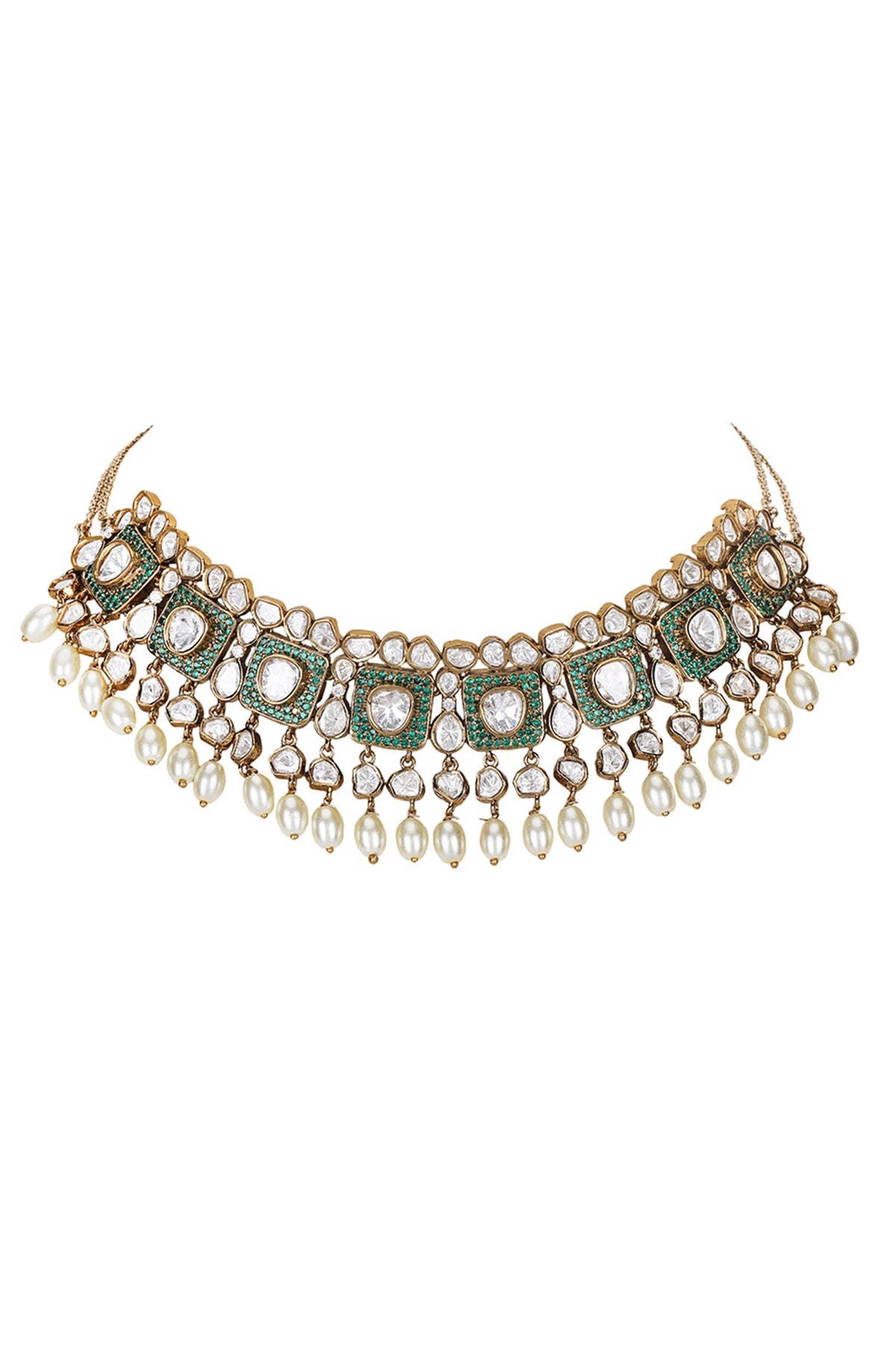 Emerald Polki Stone Choker & Earring Set 