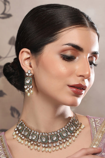 Emerald Polki Stone Choker & Earring Set 