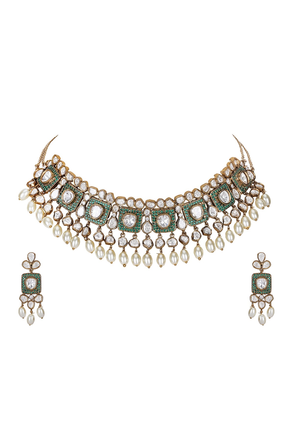 Emerald Polki Stone Choker & Earring Set 