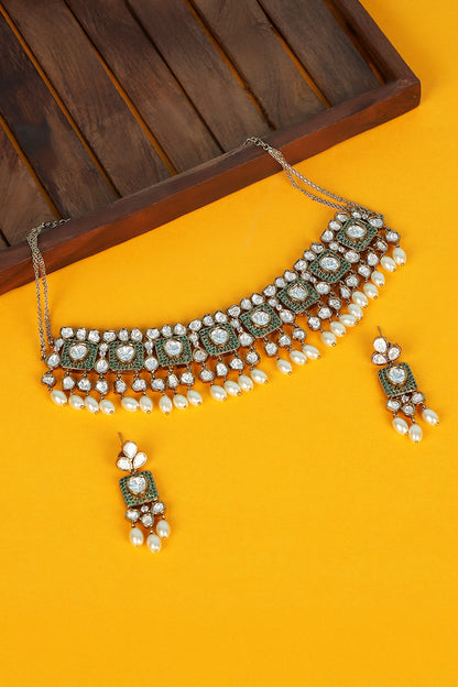 Emerald Polki Stone Choker & Earring Set 