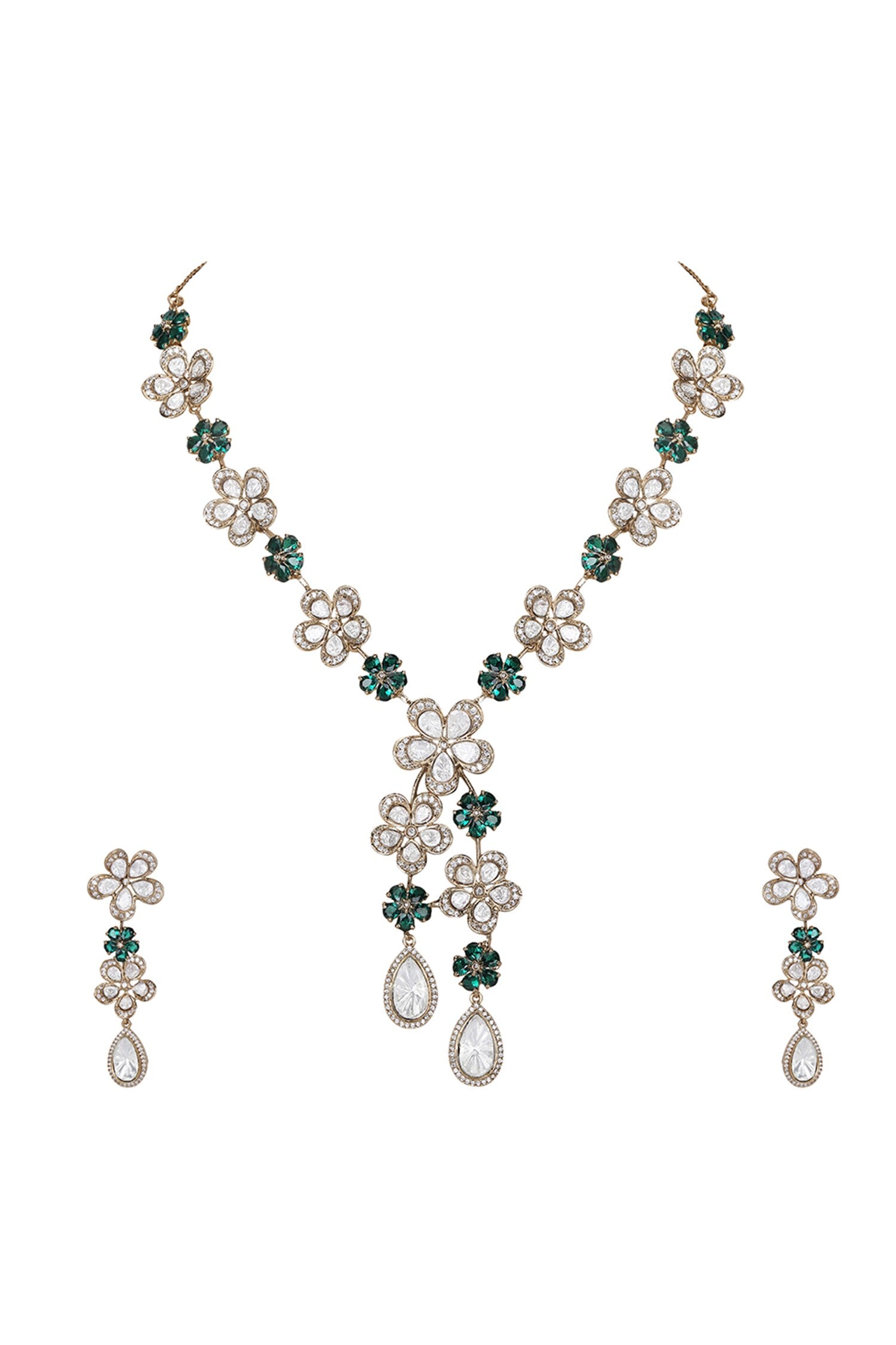 Floral Crystal Pendant Necklace Set 
