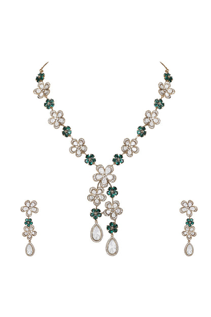 Floral Crystal Pendant Necklace Set 
