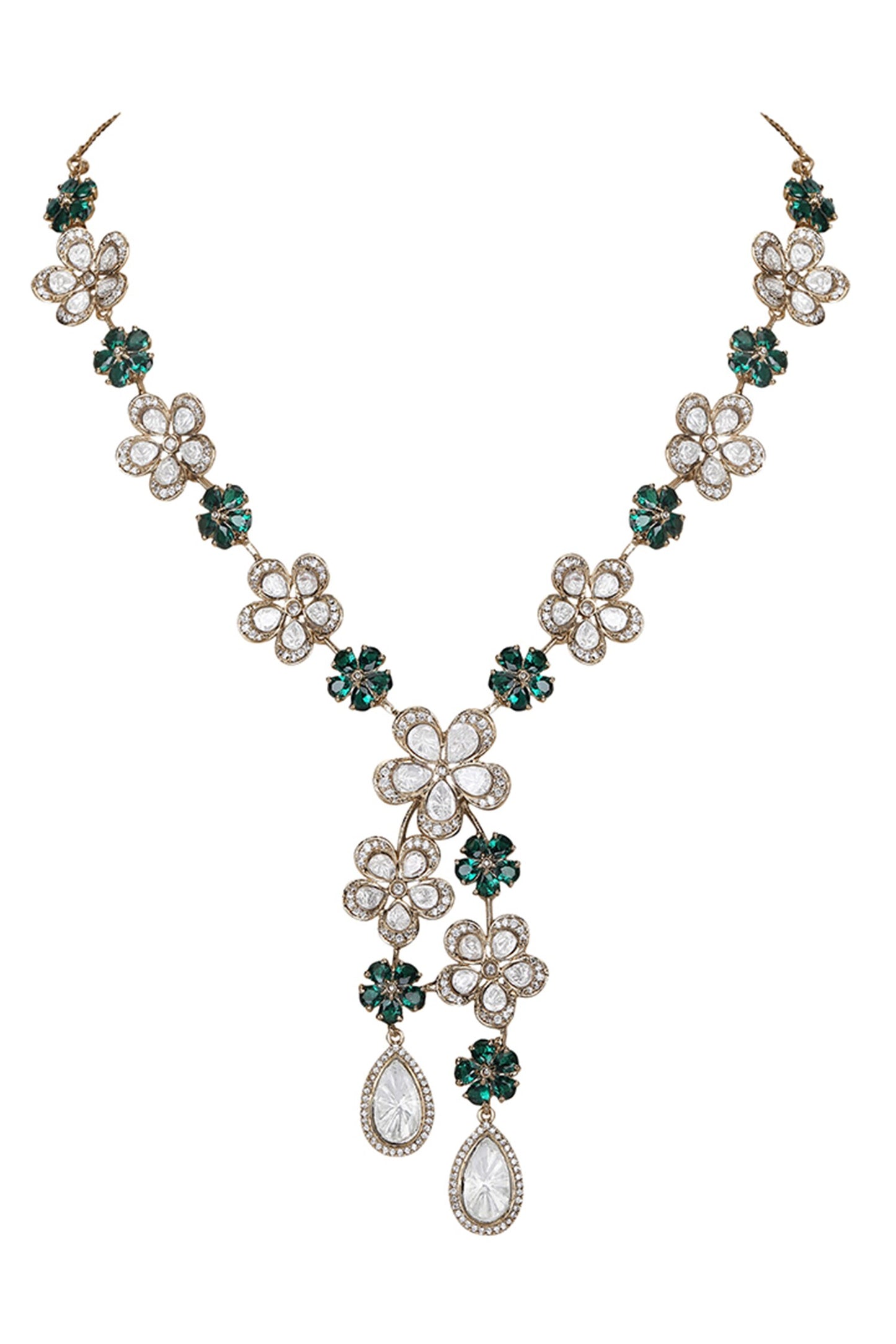 Floral Crystal Pendant Necklace Set 