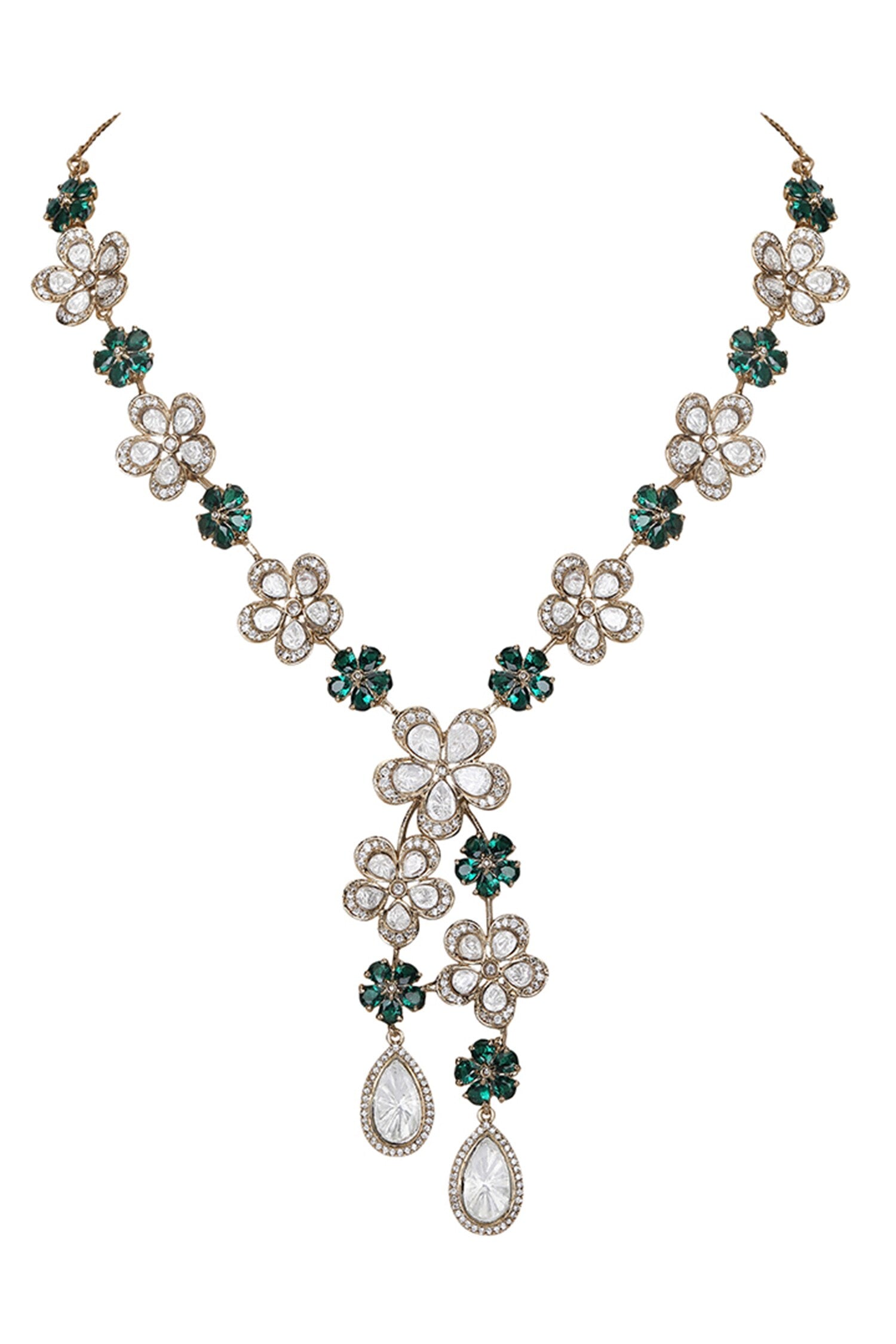 Floral Crystal Pendant Necklace Set 