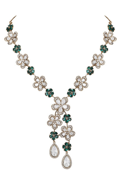 Floral Crystal Pendant Necklace Set 