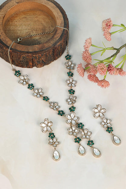 Floral Crystal Pendant Necklace Set 