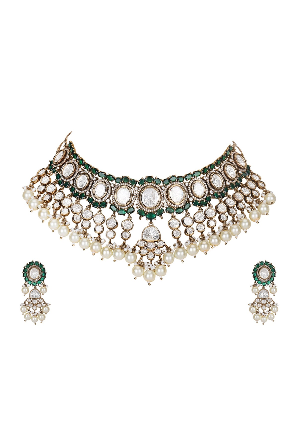 Kundan Pearl Embellished Necklace Set 