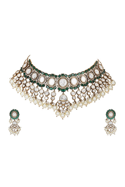 Kundan Pearl Embellished Necklace Set 