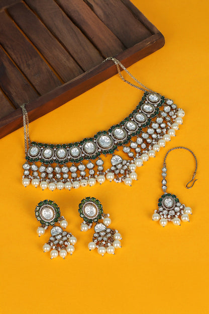Kundan Pearl Embellished Necklace Set 
