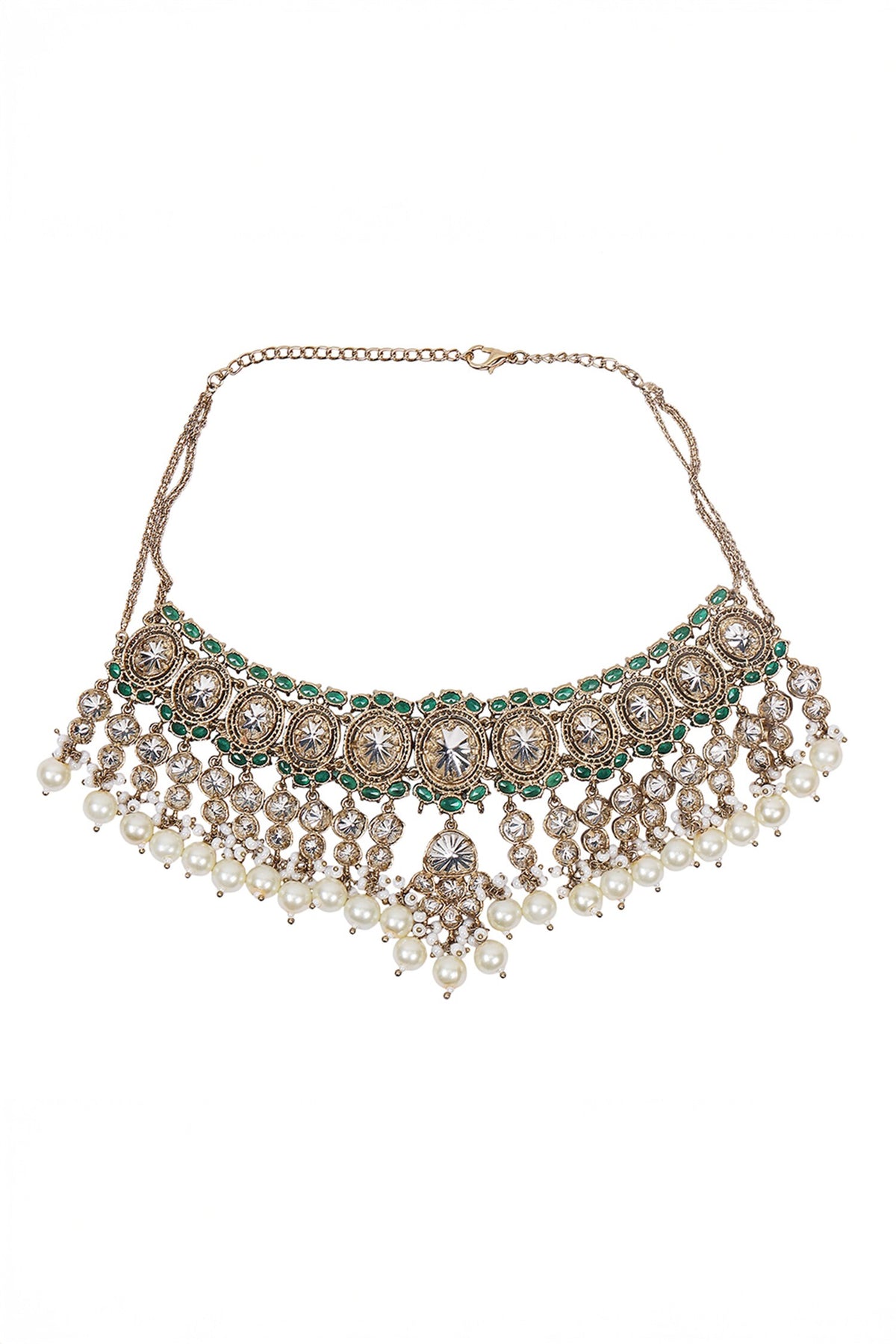 Kundan Pearl Embellished Necklace Set 