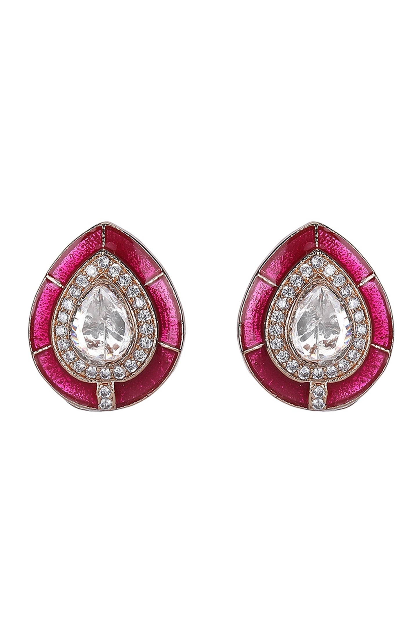 Gold Finish Kundan Ruby Stud Earrings 