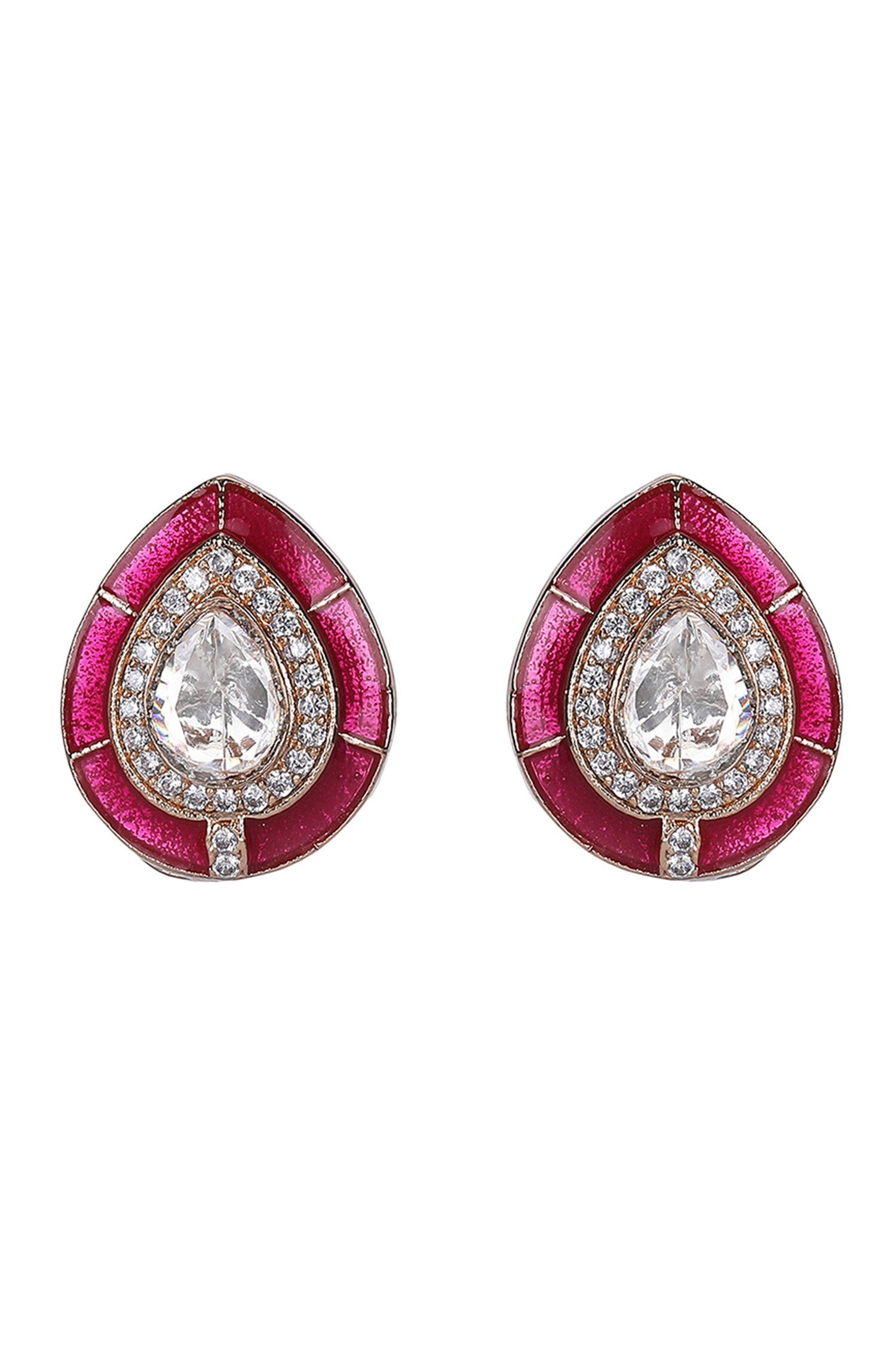 Gold Finish Kundan Ruby Stud Earrings 