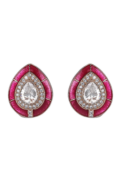 Gold Finish Kundan Ruby Stud Earrings 