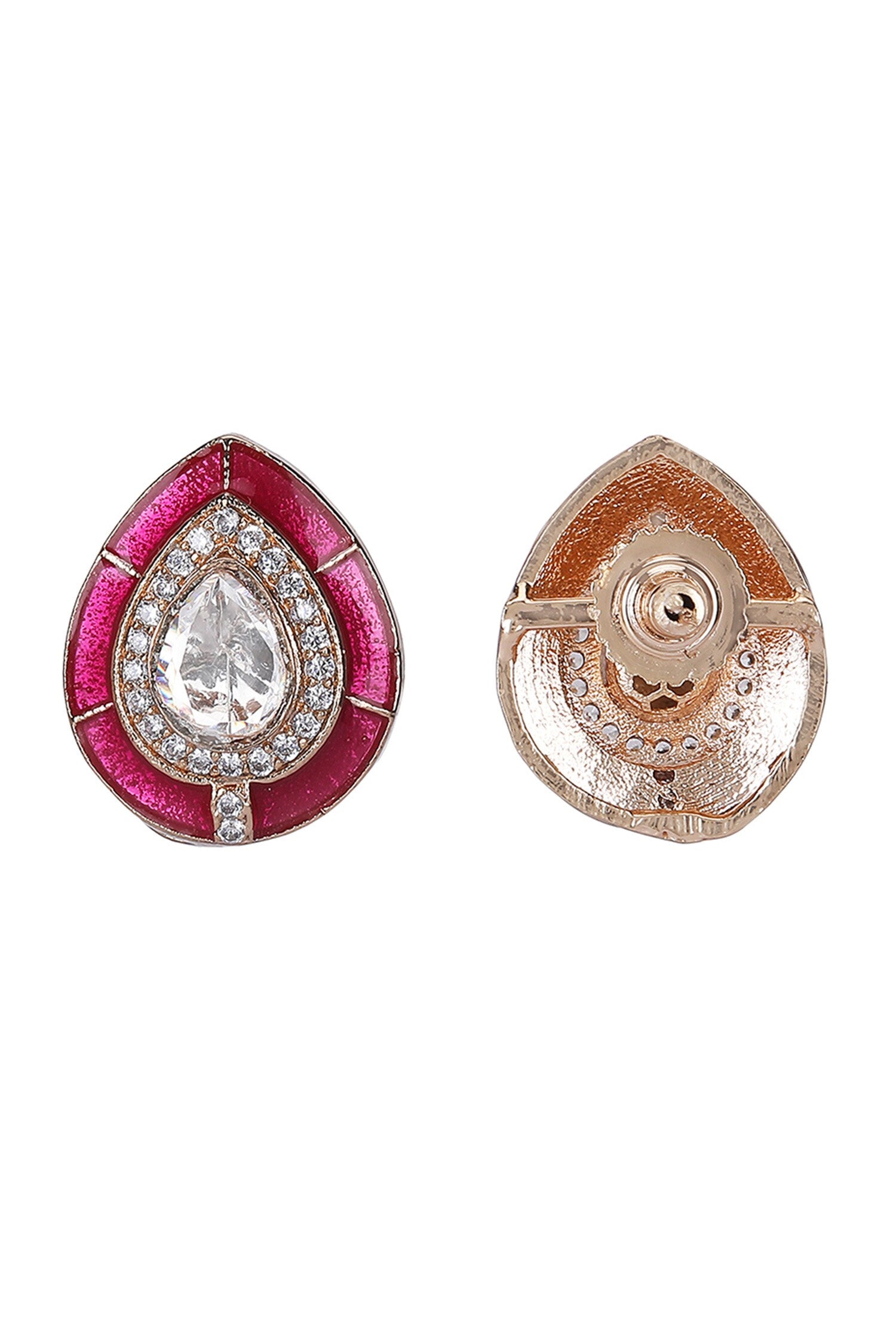 Gold Finish Kundan Ruby Stud Earrings 