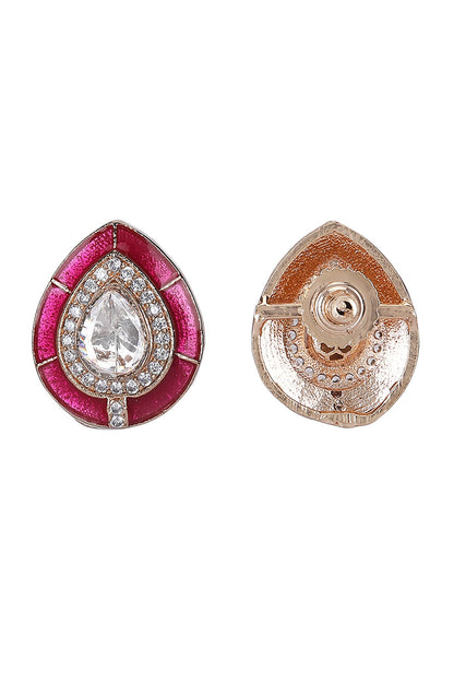 Gold Finish Kundan Ruby Stud Earrings 