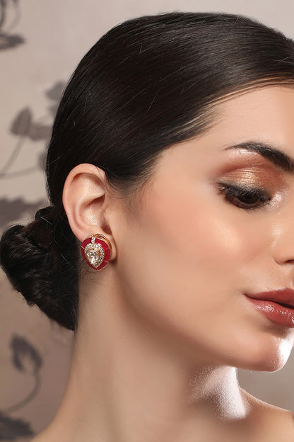 Gold Finish Kundan Ruby Stud Earrings 