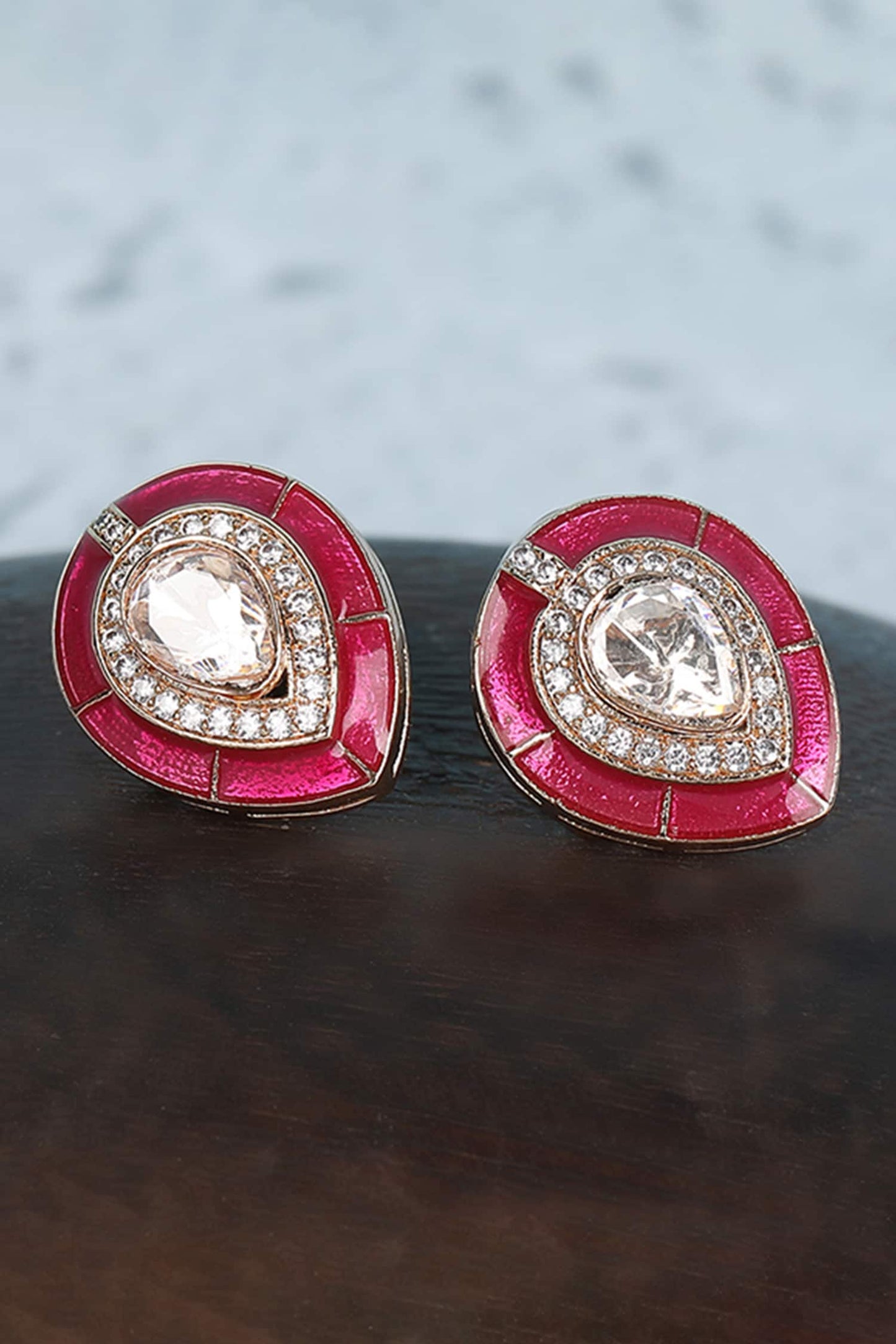 Gold Finish Kundan Ruby Stud Earrings 