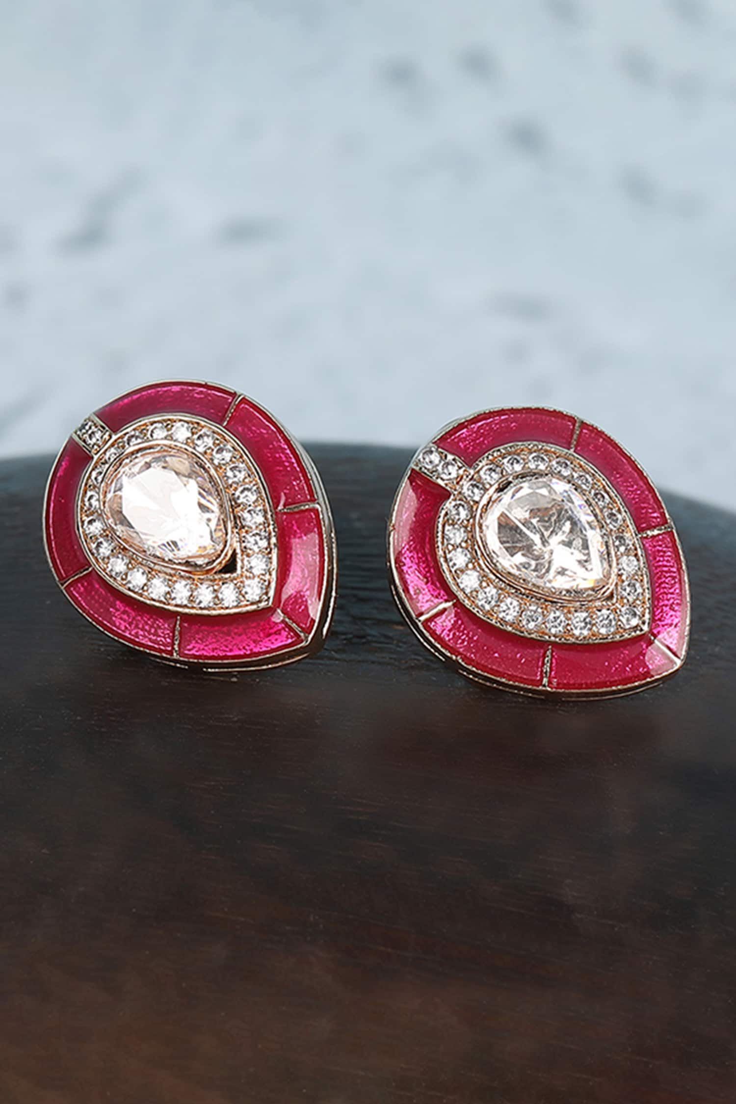 Gold Finish Kundan Ruby Stud Earrings 