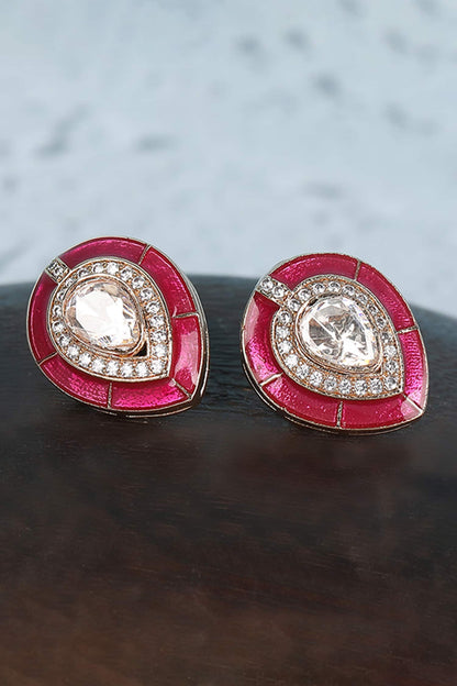 Gold Finish Kundan Ruby Stud Earrings 
