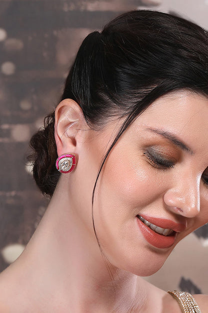 Gold Finish Kundan Ruby Stud Earrings 