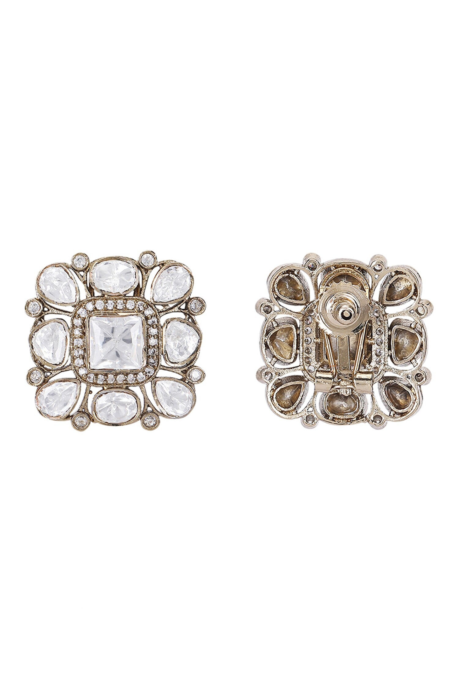 Square Kundan Stone Stud Earrings 