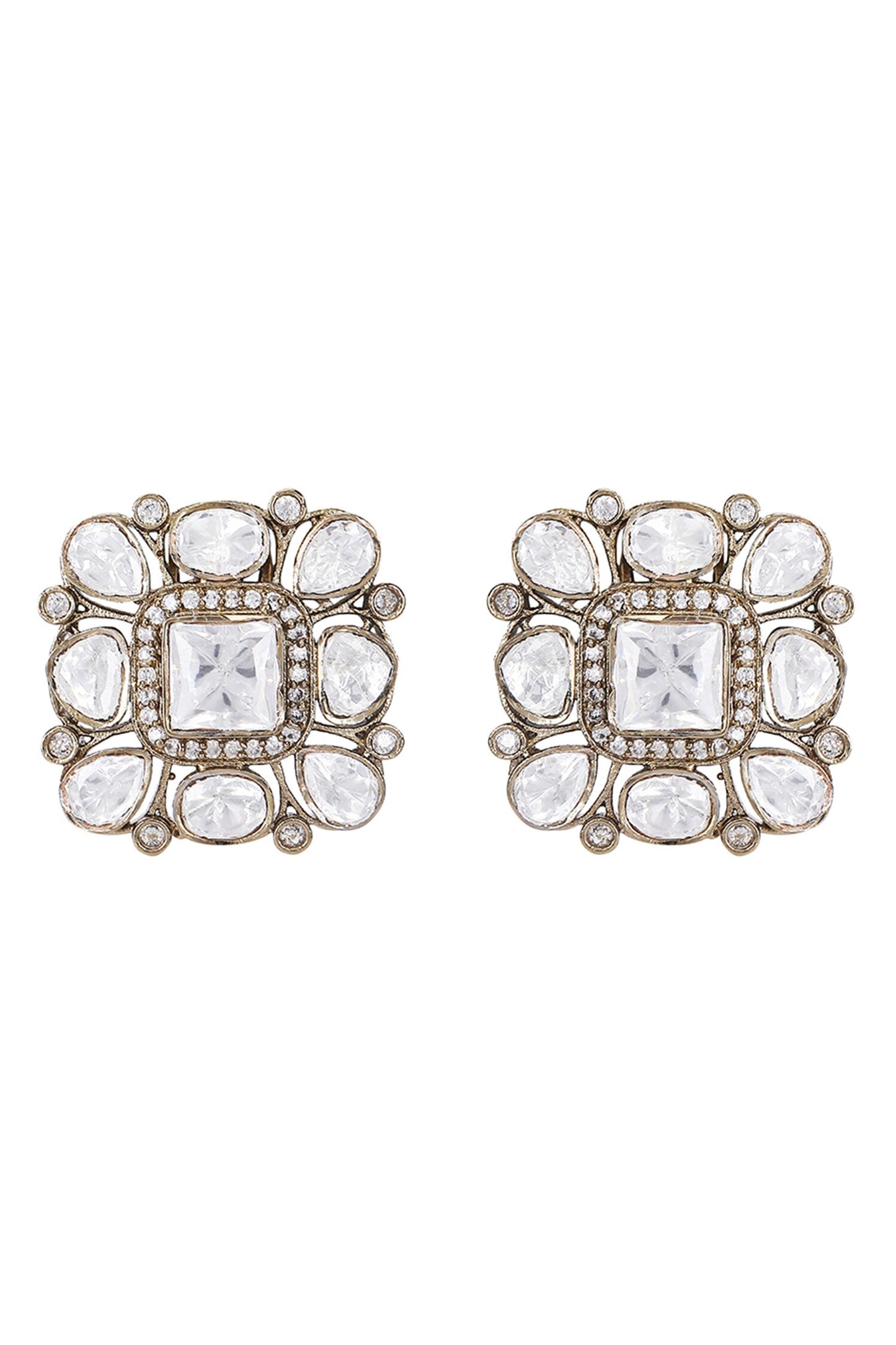Square Kundan Stone Stud Earrings 