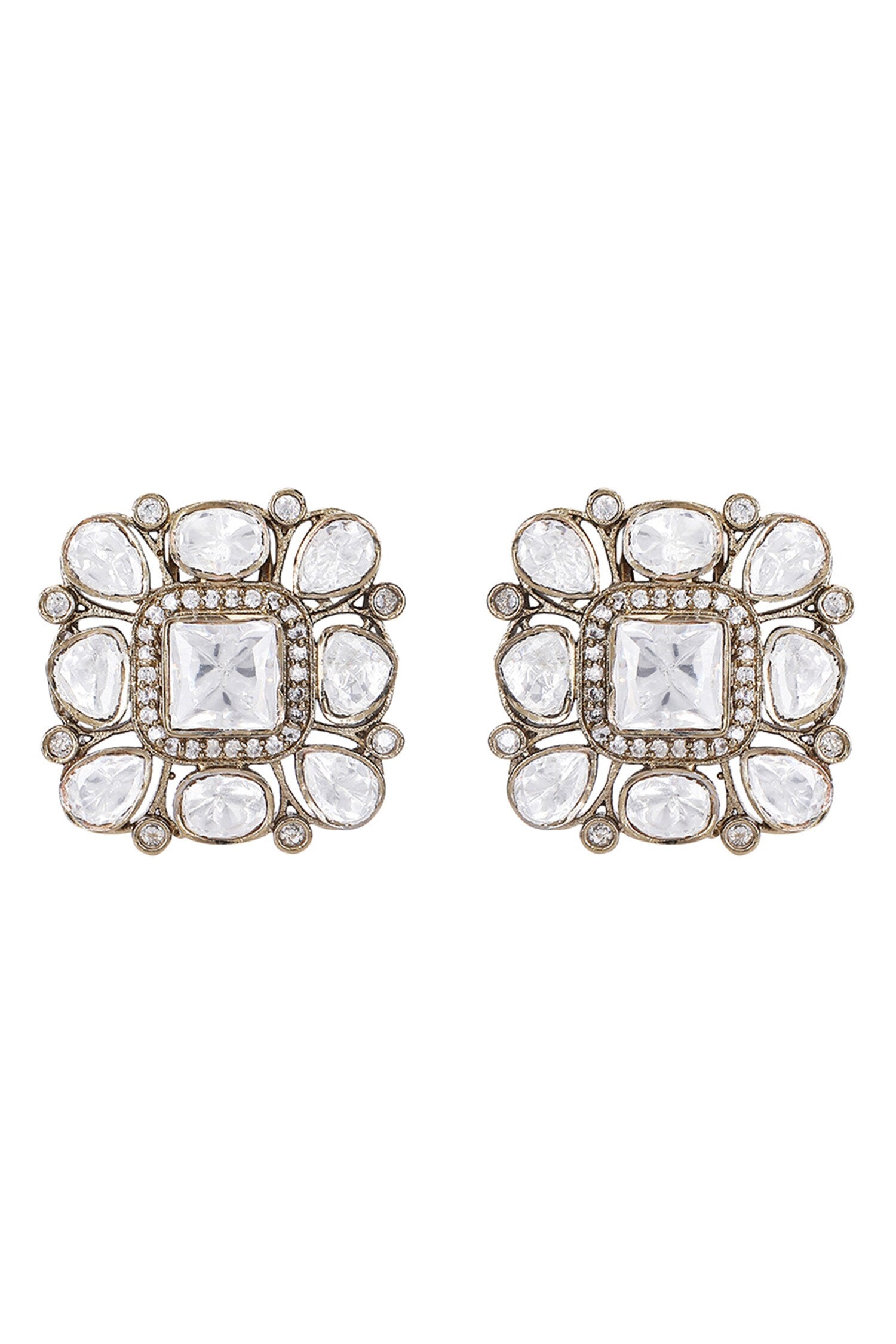 Square Kundan Stone Stud Earrings 