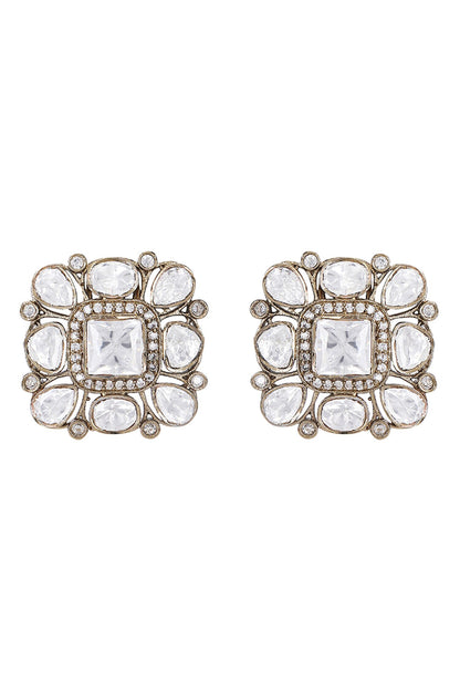 Square Kundan Stone Stud Earrings 