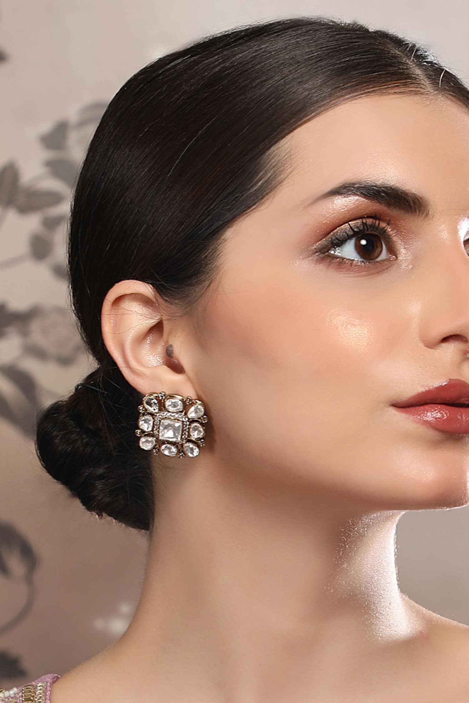 Square Kundan Stone Stud Earrings 