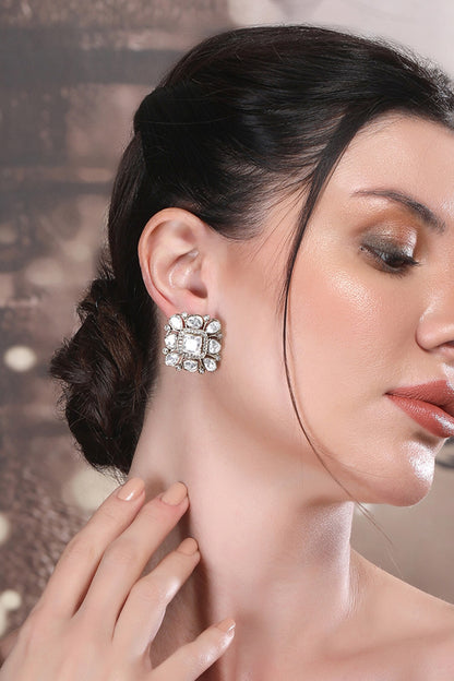 Square Kundan Stone Stud Earrings 