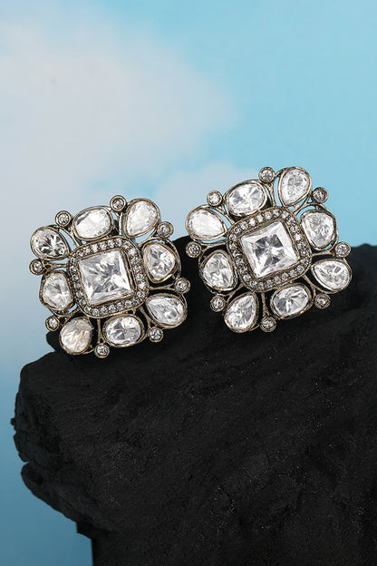 Square Kundan Stone Stud Earrings 