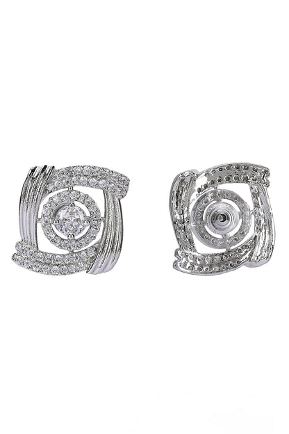 Silver Stone Embellished Stud Earrings 