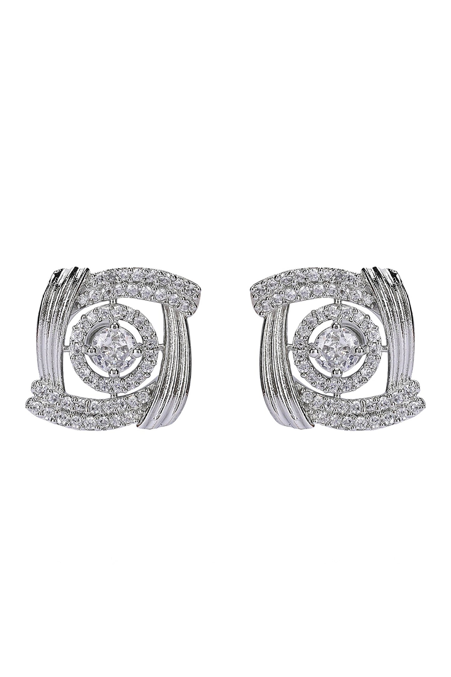 Silver Stone Embellished Stud Earrings 