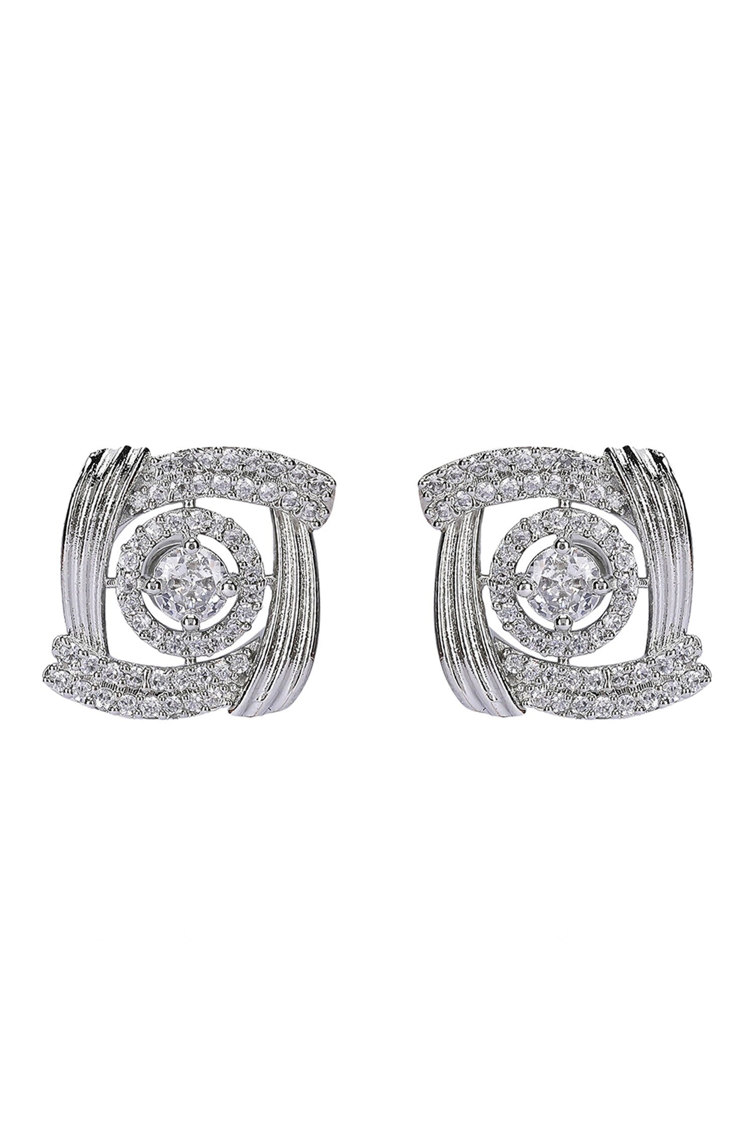 Silver Stone Embellished Stud Earrings 
