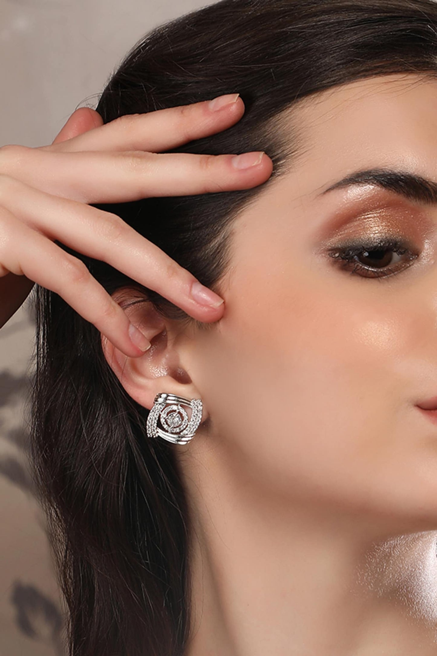Silver Stone Embellished Stud Earrings 
