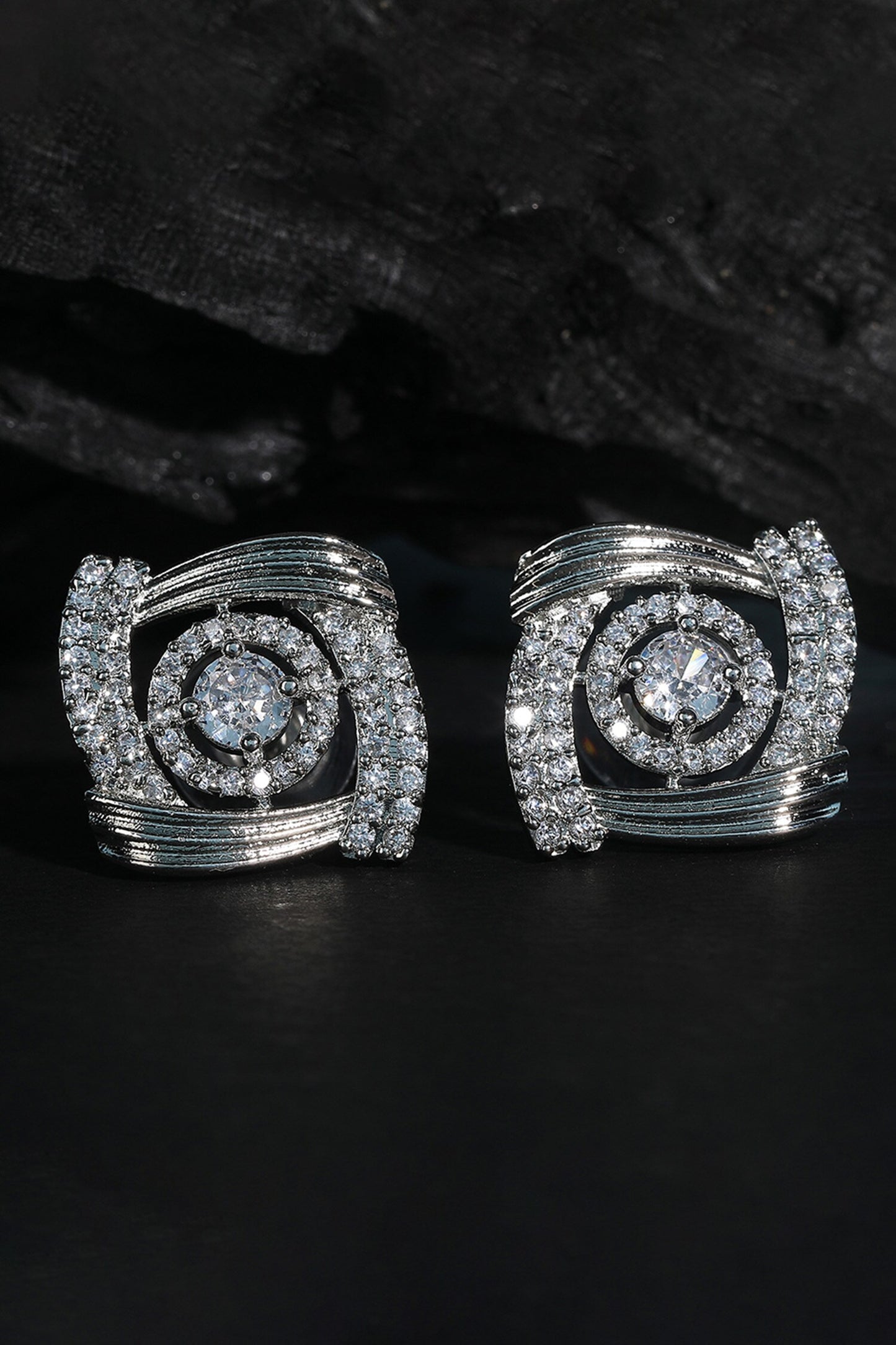 Silver Stone Embellished Stud Earrings 